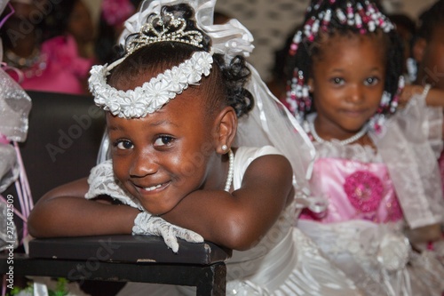 Funny African American Girls In Wedding Dresses At The Wedding