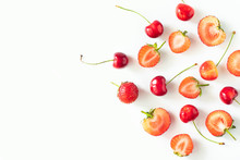 Fresh Raw Organic Seasonal Fruits Berries On A White Background