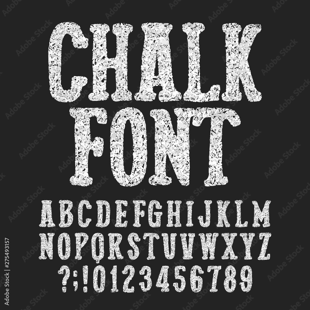 Chalk alphabet font. Hand written messy letters and numbers. Stock ...