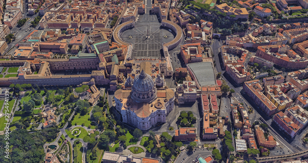St. Peter's Basilica in the Vatican from a bird's eye view - obrazy, fototapety, plakaty 