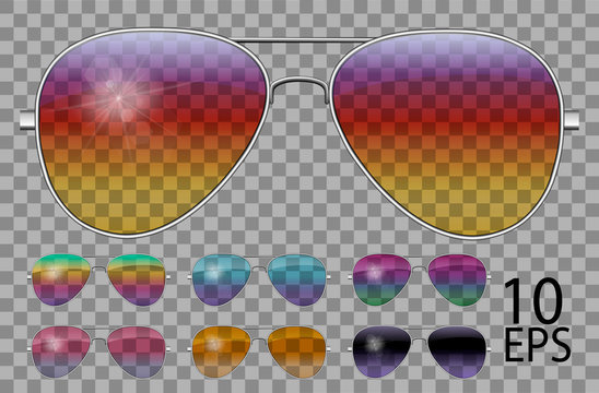 set glasses.police drops aviator shape.transparent different color.sunglasses.3d graphics.rainbow ch