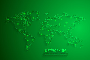 Wall Mural - Global network connection background, green world map, vector