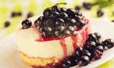 Sticker - Delicious cheesecake with blueberries, close-up