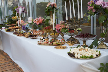 Catering service. Restaurant table with buffet food