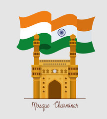 Wall Mural - indian mosque chaminar temple with flag