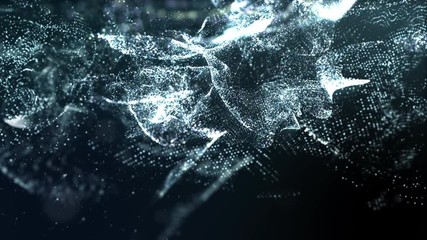 Poster - Futuristic Digital Abstract Dark Particles Floating in the Abyss of Cyber Space background