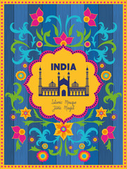 Wall Mural - indian jama masjid temple with floral background