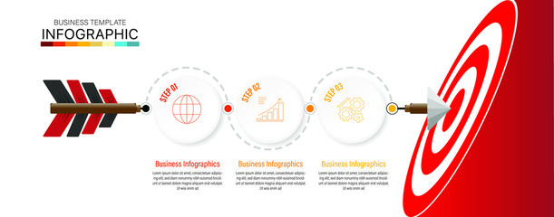 Infographic design target to achieve goals concepts can be used for workflow layout, diagram, number options, web design. Infographic business concept with 3 option, parts, steps or processes. 