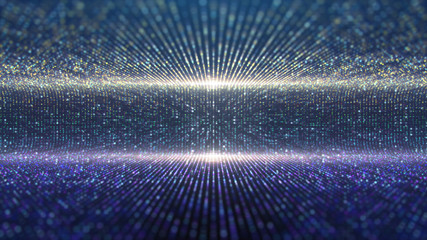 Poster - Futuristic abstract glittering moving particles and elegance lights pattern for stage performance show and video jockey background and screensaver