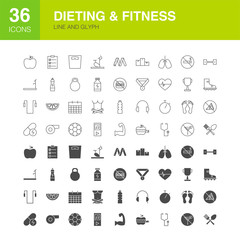 Wall Mural - Dieting Fitness Line Web Glyph Icons