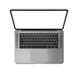 © daboost - Open laptop top view with blank screen, isolated on white. Dark silver. 3D render