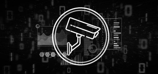 Poster - Security camera system icon and statistics data - 3d rendering
