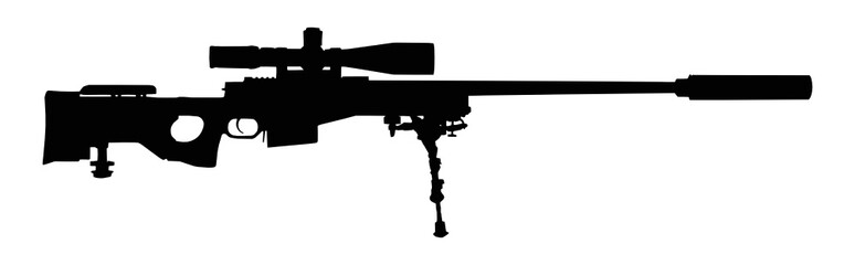 Vector illustration of a sniper rifle silhouette isolated on white background. 