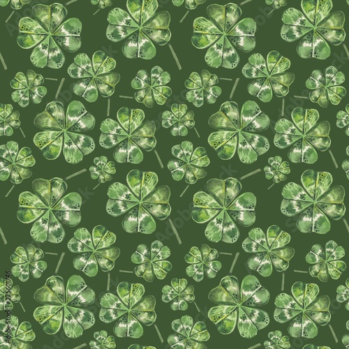 Beautiful seamless background with flowers and clover leaves using ladybugs a...