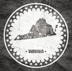 Wall Mural - Image relative to USA travel. Virginia state map textured by lines and dots pattern. Stamp in the shape of a circle