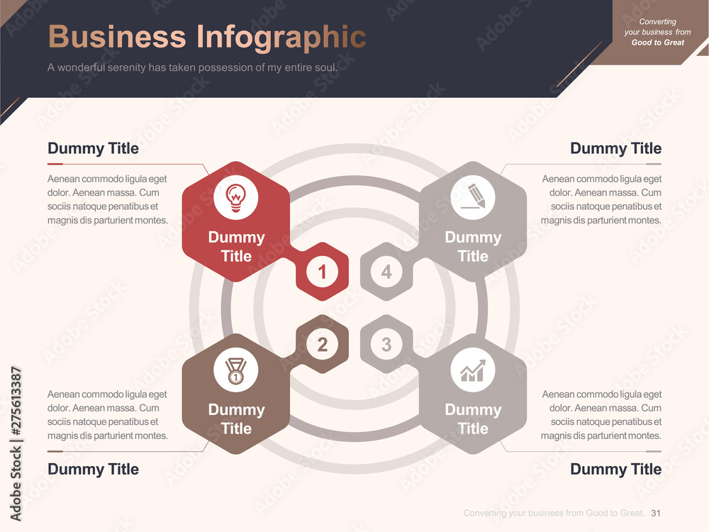 Flat business presentation brochure vector slide template with awesome ...