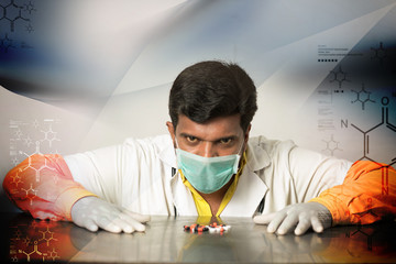 Wall Mural - young doctor with capsules