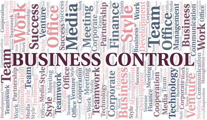 Business Control word cloud. Collage made with text only.