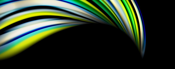 Fluid color rainbow style wave abstract background, techno modern design on black