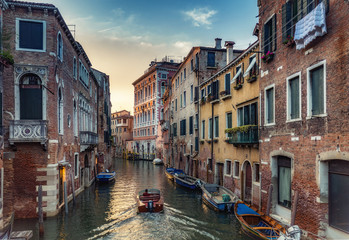 Fototapete - Architecture of Venice, Italy, at sunset. Scenic travel background.