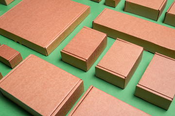 Set of Brown craft cardboard boxes, background