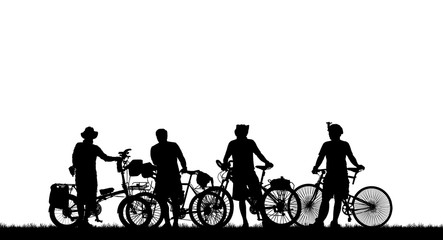 Wall Mural - silhouette  cyclists bicycle riders on white background.