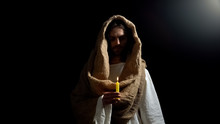 Messiah Holding Candle, Praying For People Sins Expiation, Belief And Kindness