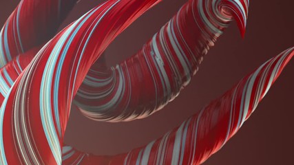 Leinwandbilder - Red colored twisted shapes motion graphics background. Computer generated abstract geometric 3D render loop animation. HD resolution.