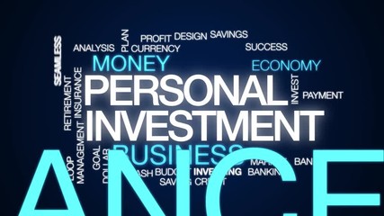 Wall Mural - Personal investment animated word cloud. Kinetic typography.