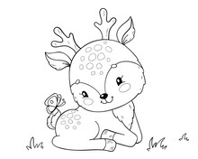 Cute Cartoon Baby Deer. Coloring Book Page For Children.