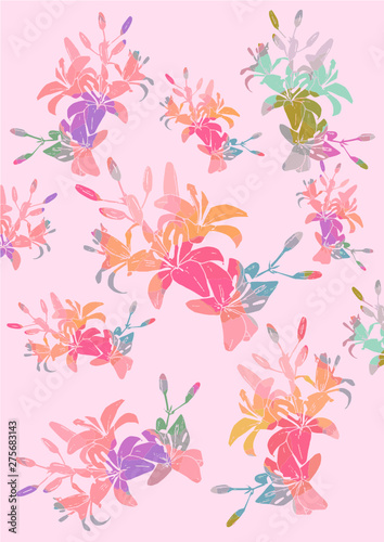 abstract floral background with flowers and butterflies