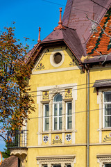 Wall Mural - Architectural detail of the beautiful building of the Romanian Commercial Bank at Trandafirilor Square in Targu Mures, Mures County, Transylvania Romania