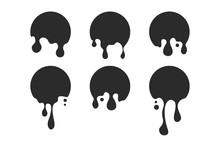 Paint Drip Stickers Or Circle Labels Icon Template Black Color Editable. Liquid Drops Symbol Vector Sign Isolated On White Background. Simple Logo Vector Illustration For Graphic And Web Design.