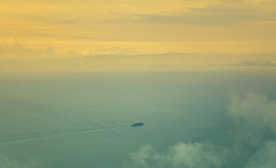 Ship in the sea in the evening.