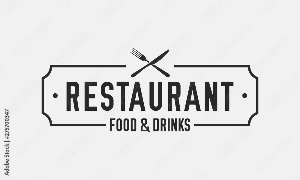 Vintage restaurant logo. Restaurant badge, poster with fork and knife. Vector emblem template - obrazy, fototapety, plakaty 
