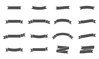 Vector ribbon banners. Vintage design of ribbon banners. Set of 16 grey ribbons banners.