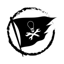 Vector Illustration Pirate Flag Mechanic Lamp Bulb Grunge Logo Icon Company In Silhouette Black White Style Design