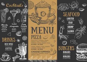 Wall Mural - Restaurant brochure vector menu, template design. Food flyer.