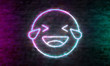 Emoji Emoticon smile laugh tears neon electronic style brick wall