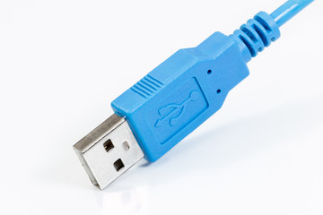 Blue USB cable on a white background.