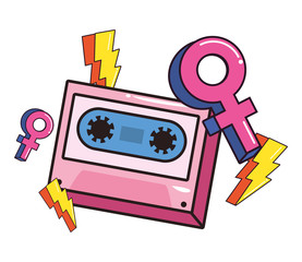 Poster - cassette thunderbolt gender female comic pop art