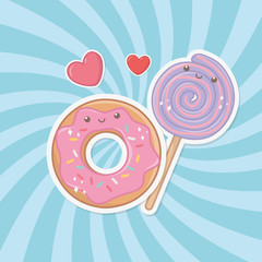 Wall Mural - delicious and sweet donut and products kawaii characters