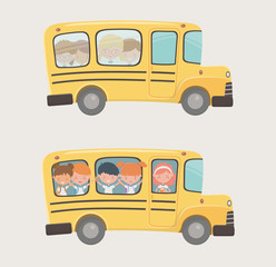 Canvas Print - school bus transport with group of kids