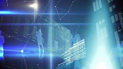 Poster - Silhouettes of business people with graphs and statistics