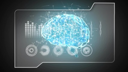 Poster - digital brain and graphs with dna double helix