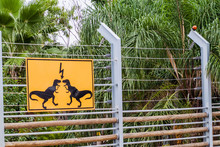Dinosaur Electric Fence Danger In Parque Fundidora (Foundry Park) In Monterrey.