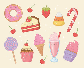 Canvas Print - delicious and sweet products kawaii characters