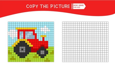 Sticker - Educational game for children.  Cartoon tractor.