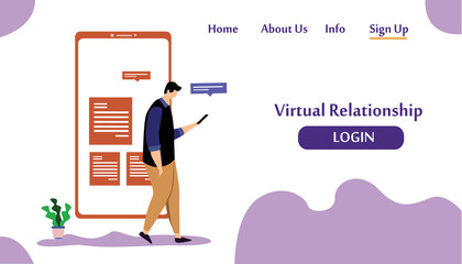 Landing Page Virtual Relationship, online dating and social networking concept vector template design illustration