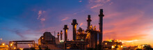 Panoramic Images Of Power Plants During The Night.